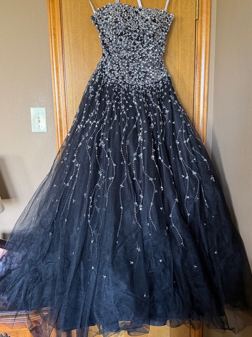 Beautiful sequined and beaded black ball gown